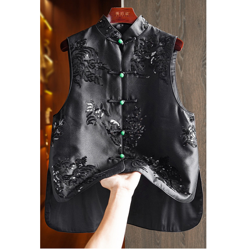 983 Black Silk Wool Sequin Embroidered Vest for Women, Sizes S m L XL Xxl, No Returns or Exchanges!!