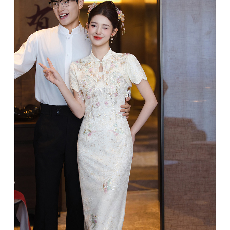 Qipao Evening Dress for Women 2026 New Style New Chinese-Style Engagement Dress with Tassel Shawl, Suitable for Everyday Wear and Homecoming Casual Wear Qipao Evening Dress for Women 2026 New Style New Chinese-Style Engagement Dress with Tassel Shawl, Suitable for Everyday Wear and Homecoming Casual Wear