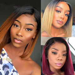 European and American wigs for women, African fashion black gradient brown bob, medium-parted short straight hair, chemical fiber wigs for women