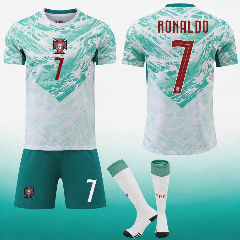 2026 Football Uniform No. 7 C. Ronaldo Jersey Set 8B Foe Sports Green Pants Jota World Cup Portugal Away Kit 2026 Football Uniform No. 7 C. Ronaldo Jersey Set 8B Foe Sports Green Pants Jota World Cup Portugal Away Kit