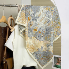 高档时尚装饰真丝羊毛围巾女ins小众轻奢双面异色印花90丝巾披肩