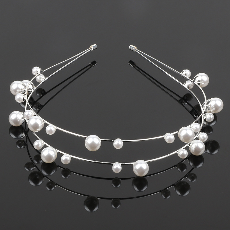 Serre-tête à double rang de perles pour coiffure de mariage_voghion.com