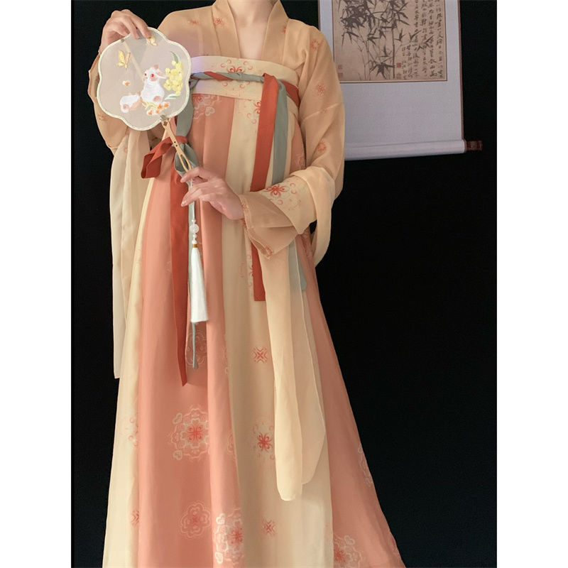 Original Hanfu for Women [Fuyao] Tang Dynasty Style One-Piece Chest-Length Skirt with Printed Restoration Design for Spring and Summer