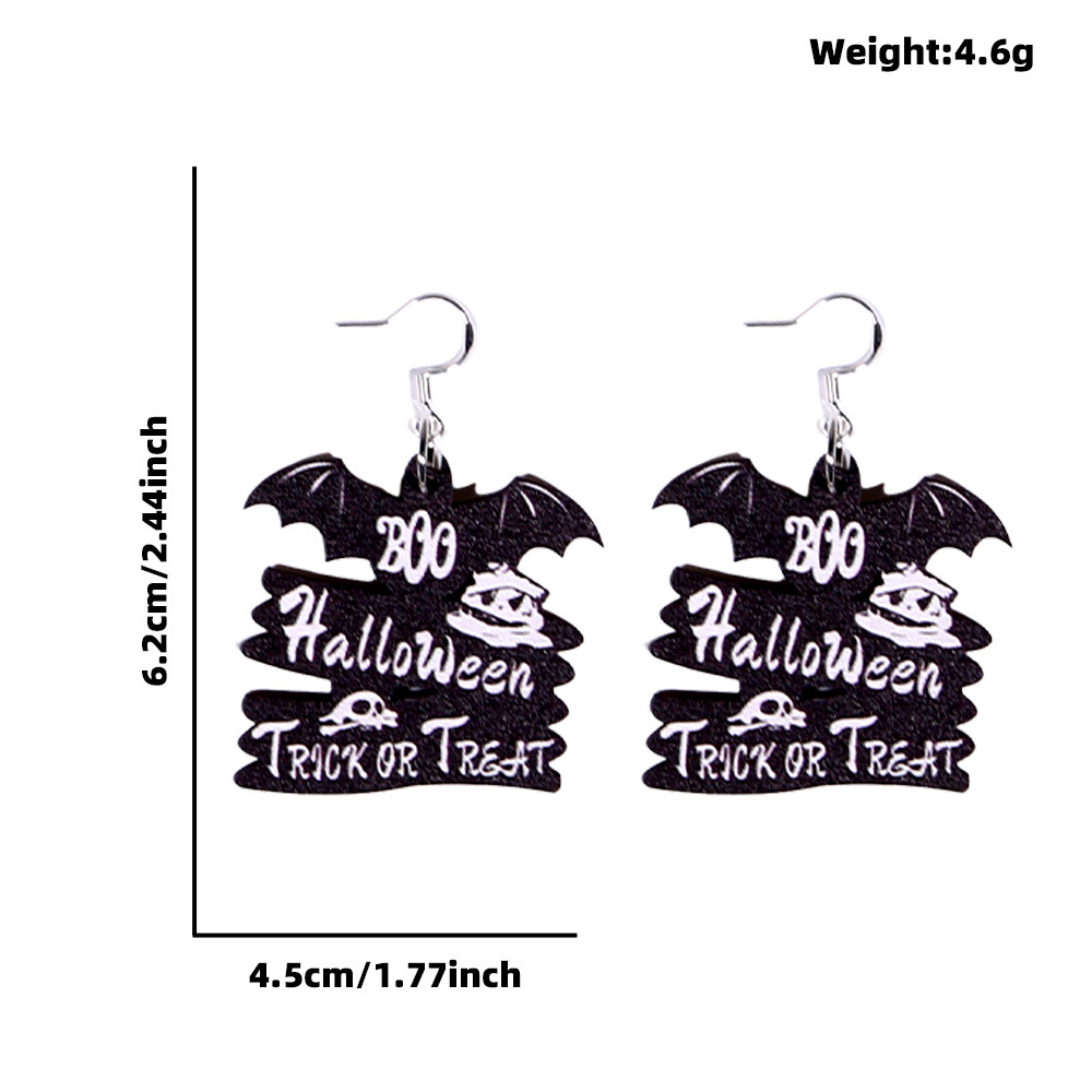 Decoración de Halloween pendientes esqueleto hueso blanco murciélago negro gato pendientes de madera fantasma día maquillaje colgante pendientes