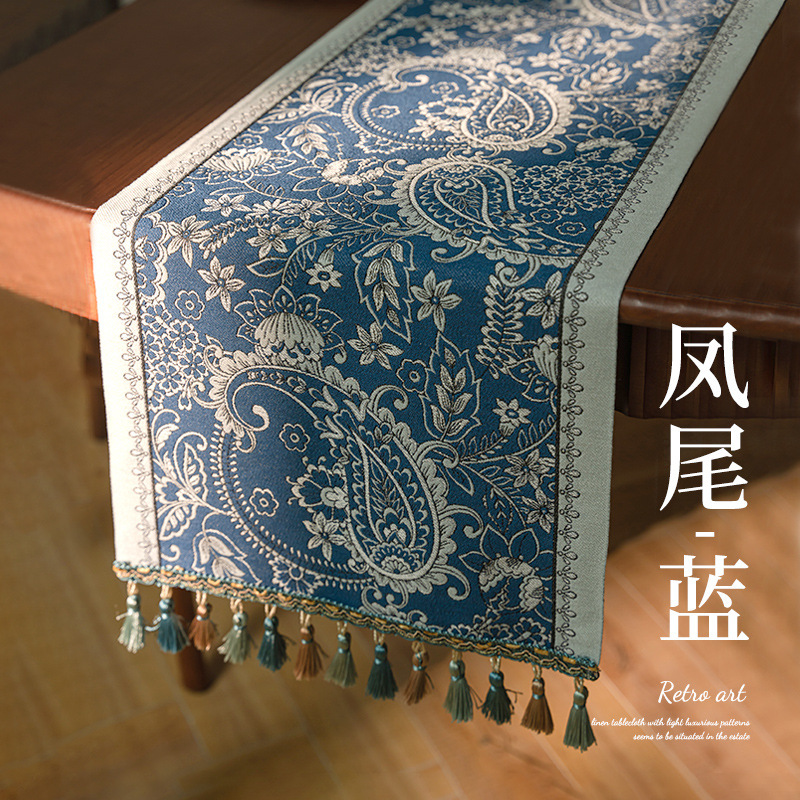 新中国式禅意卓旗中古風茶卓茶席布芸軽豪華高級感長条装飾茶旗布代発|undefined