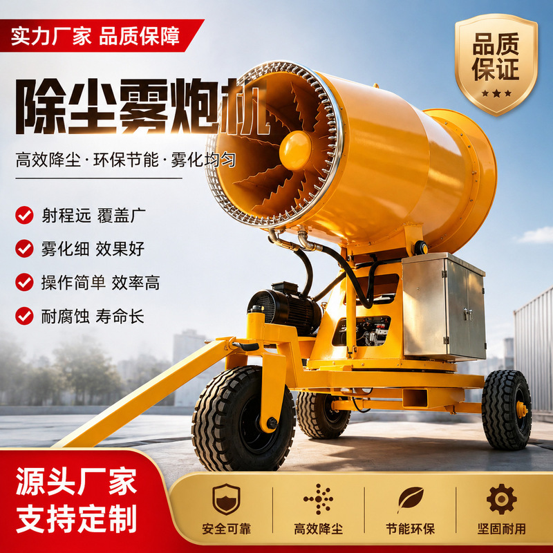 120m Towable Fog Cannon Machine for Industrial Dust Removal, Wind-Driven Remote Dust Reduction, Environmentally Friendly Spray Equipment, Fully Automatic