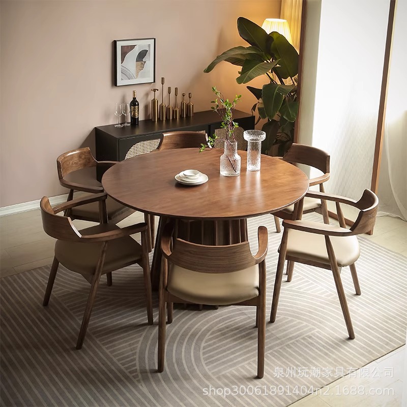 Nordic Solid Wood Dining Table and Chairs, Light Luxury Coffee Table, Small Household Leisure Dining Table, Creative Round Negotiation Table