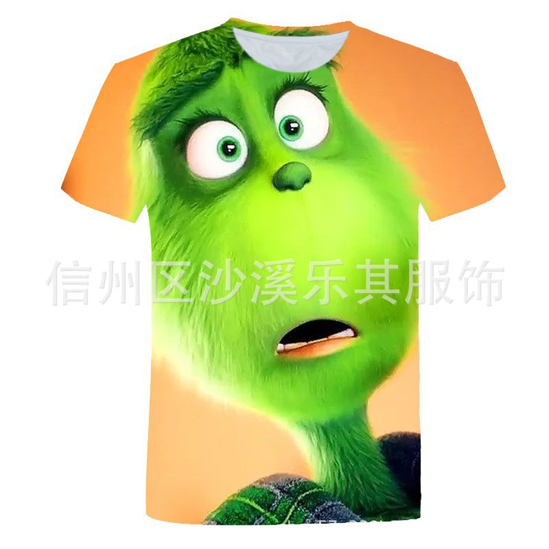 2024 Deportes de ocio europeos y americanos Cuello redondo Monster de pelo verde Camiseta corta Impresión digital 3D a la imagen Z Pareja adolescente T