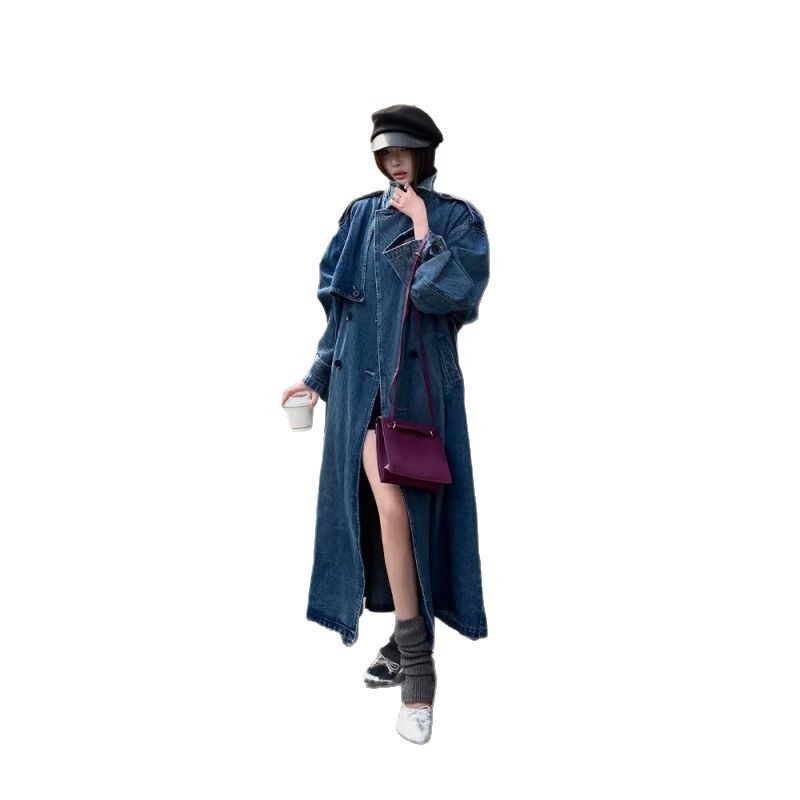 2025春の新型ゆるいレトロカジュアル長型高級感コート小衆カウボーイ風衣コート女|undefined