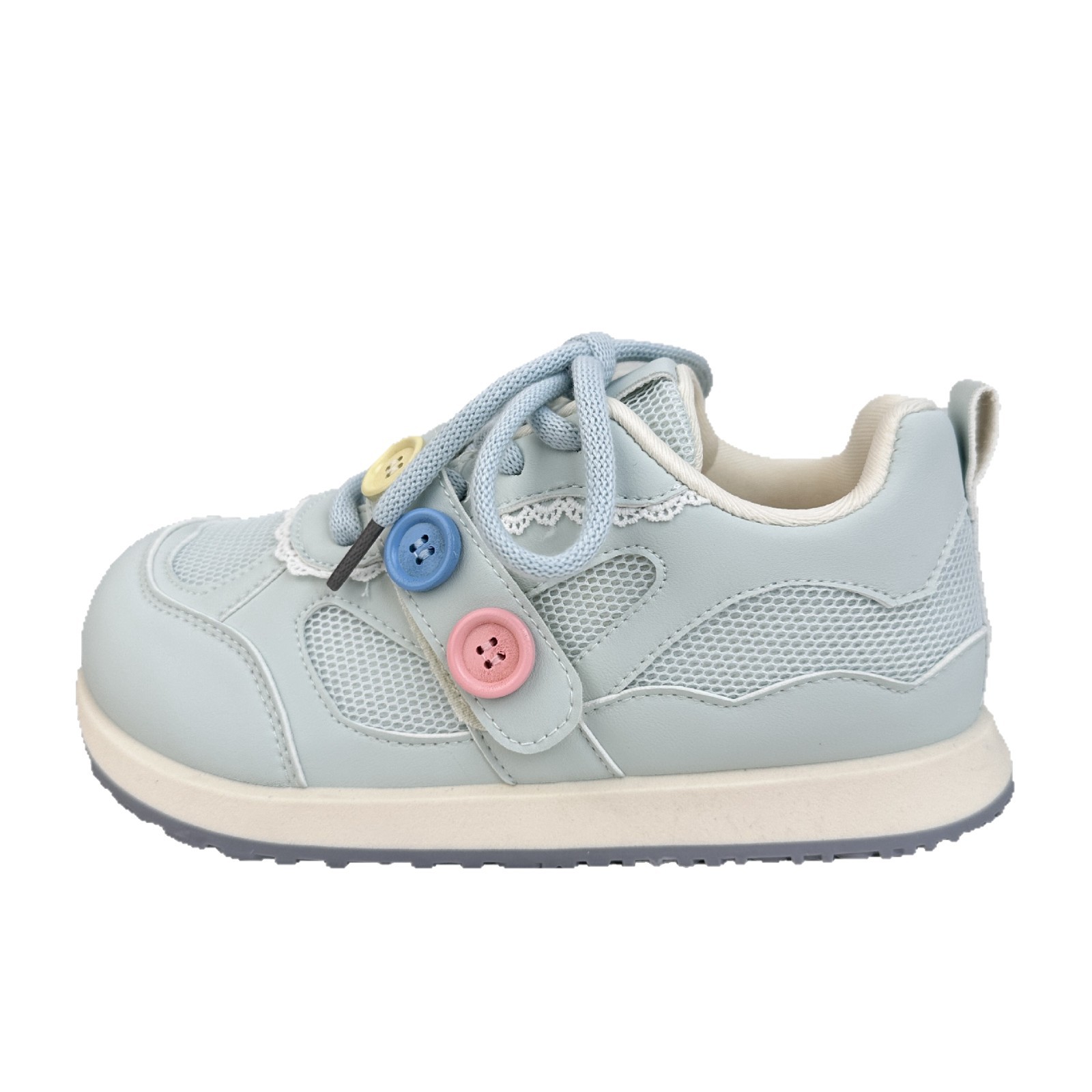 Zapatos de panel de malla transpirable de onda lejana para mujer 2025 verano todo fósforo zapatos blancos pequeños diseño de botones zapatos Forrest Gump