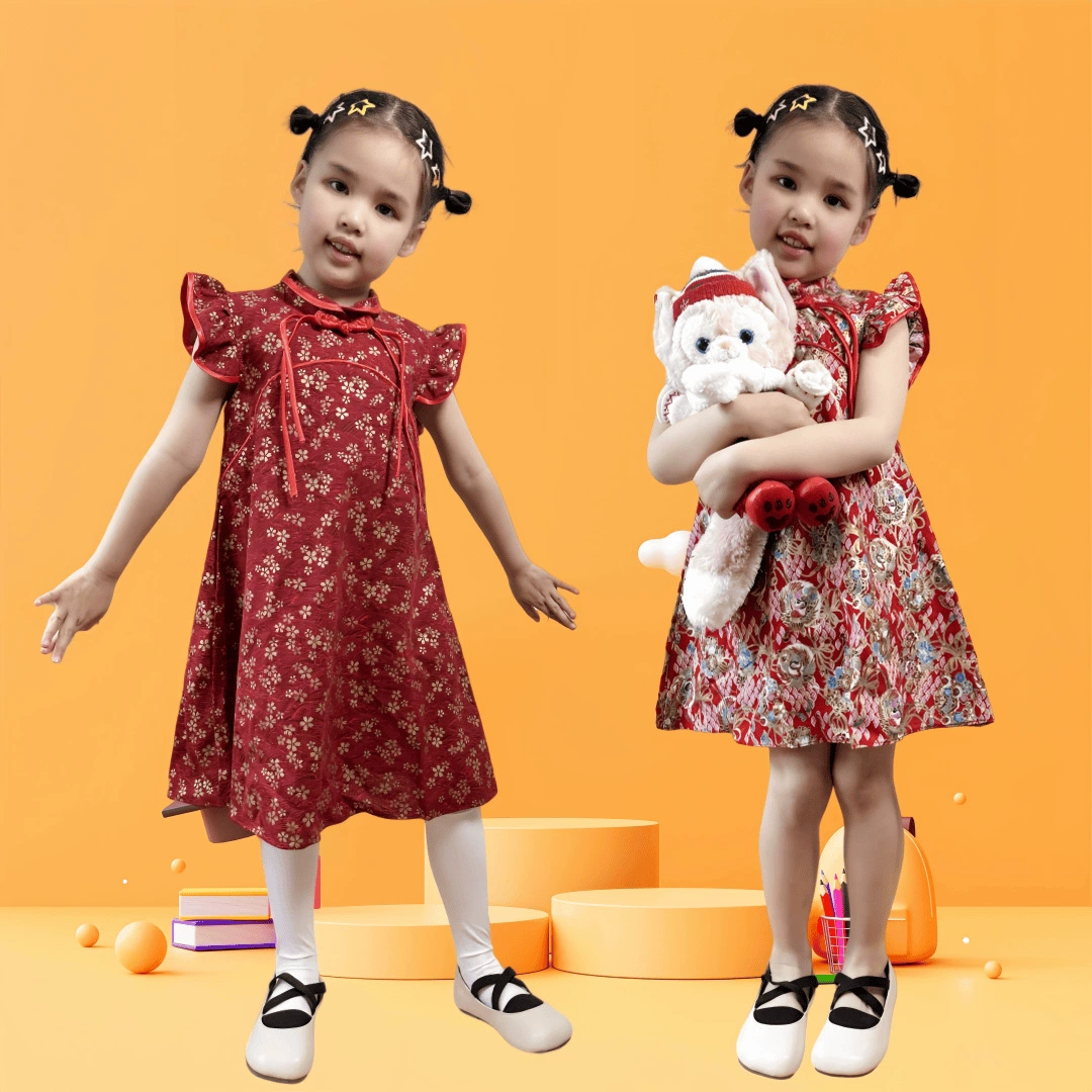 Платье в китайском стиле для девочек, новая красная юбка с цветочным принтом, одежда для выступлений, платье с новогодними поздравлениями, трансграничная большая распашная юбка