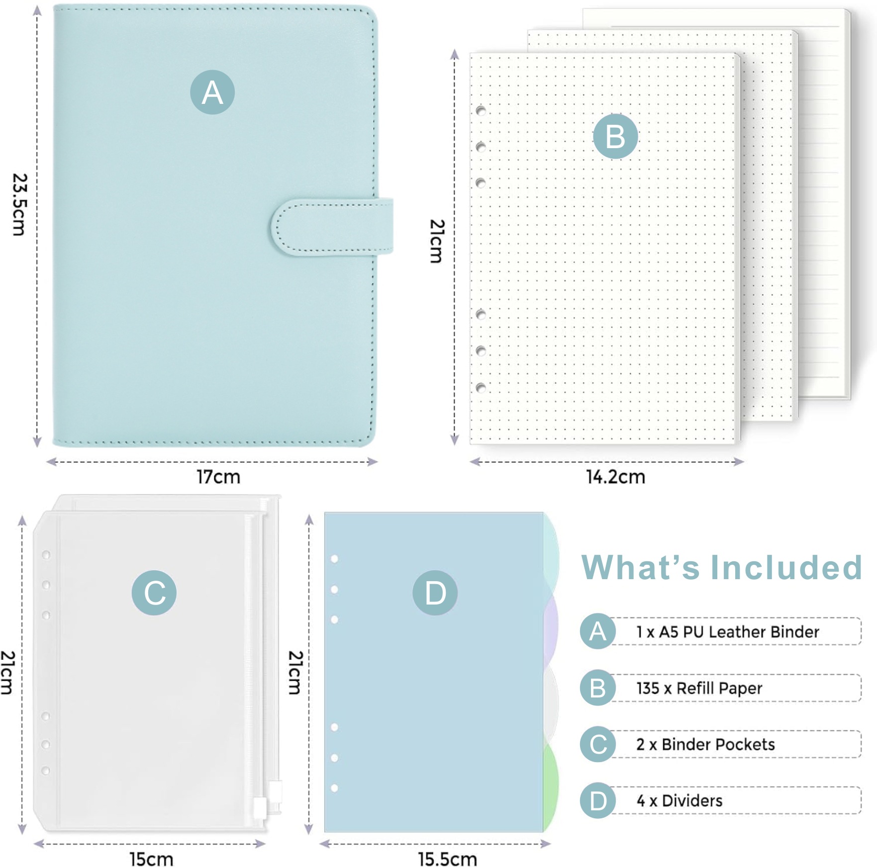 A5 마카롱-블루 (지퍼백 2개 + 컬러 페이지 카드 4개 + 도트 매트릭스 90개 + 가로선 45개)