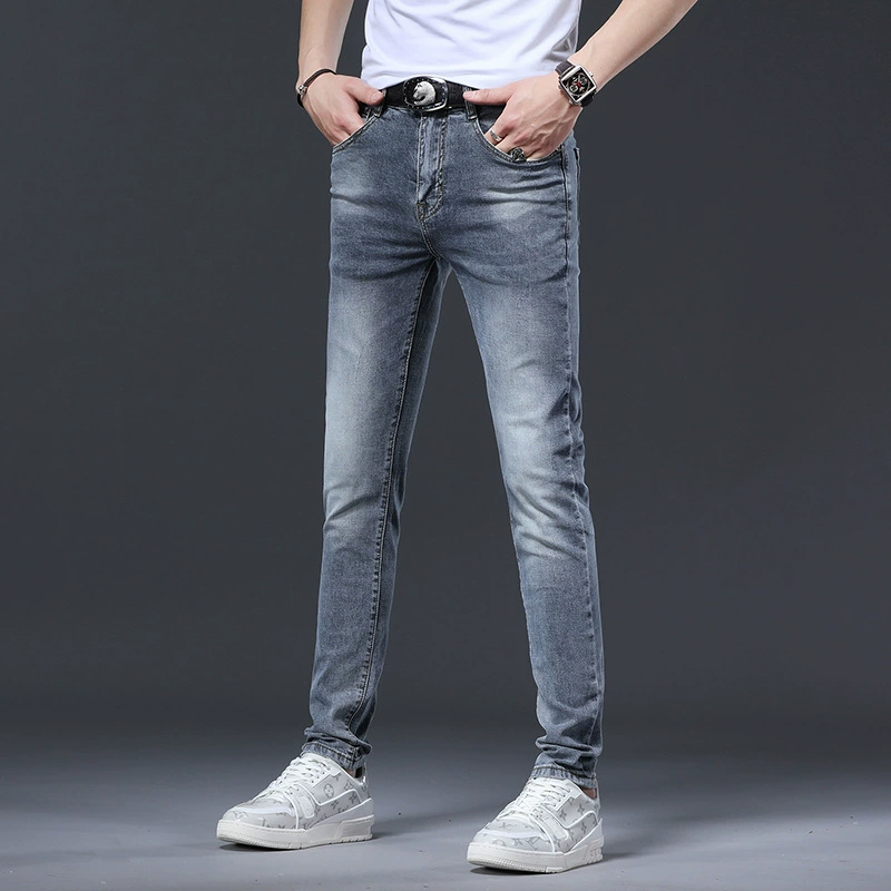 Тонкие джинсы, эластичные трендовые брюки, 2024 год, Slim fit, корейский стиль