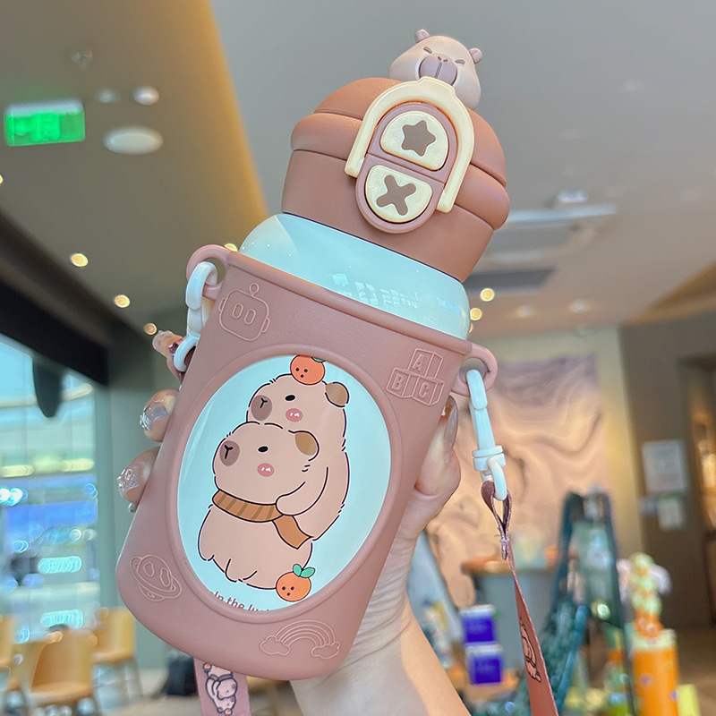 Dibujos animados 316 acero inoxidable doble bebida creativa para niños termo taza de agua de paja de asta regalo de coche portátil al por mayor