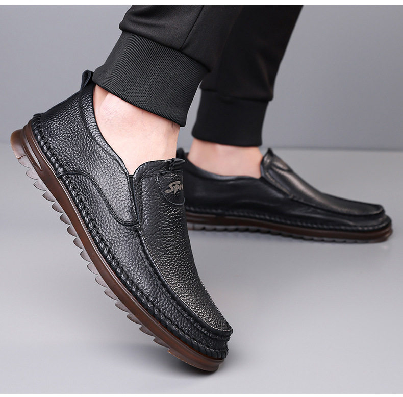 Giày lười nam da bò lớp đầu mềm, đế bằng chống trượt, cỡ lớn — Kaki, Màu trắng, Màu đen chi tiết 23