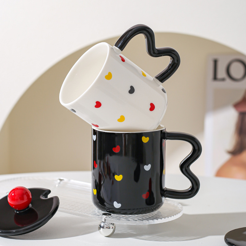 Taza de cerámica nórdica creativa para hombres y mujeres, taza de café, taza de pareja, taza de café con cuchara de tapa, regalo para amigos