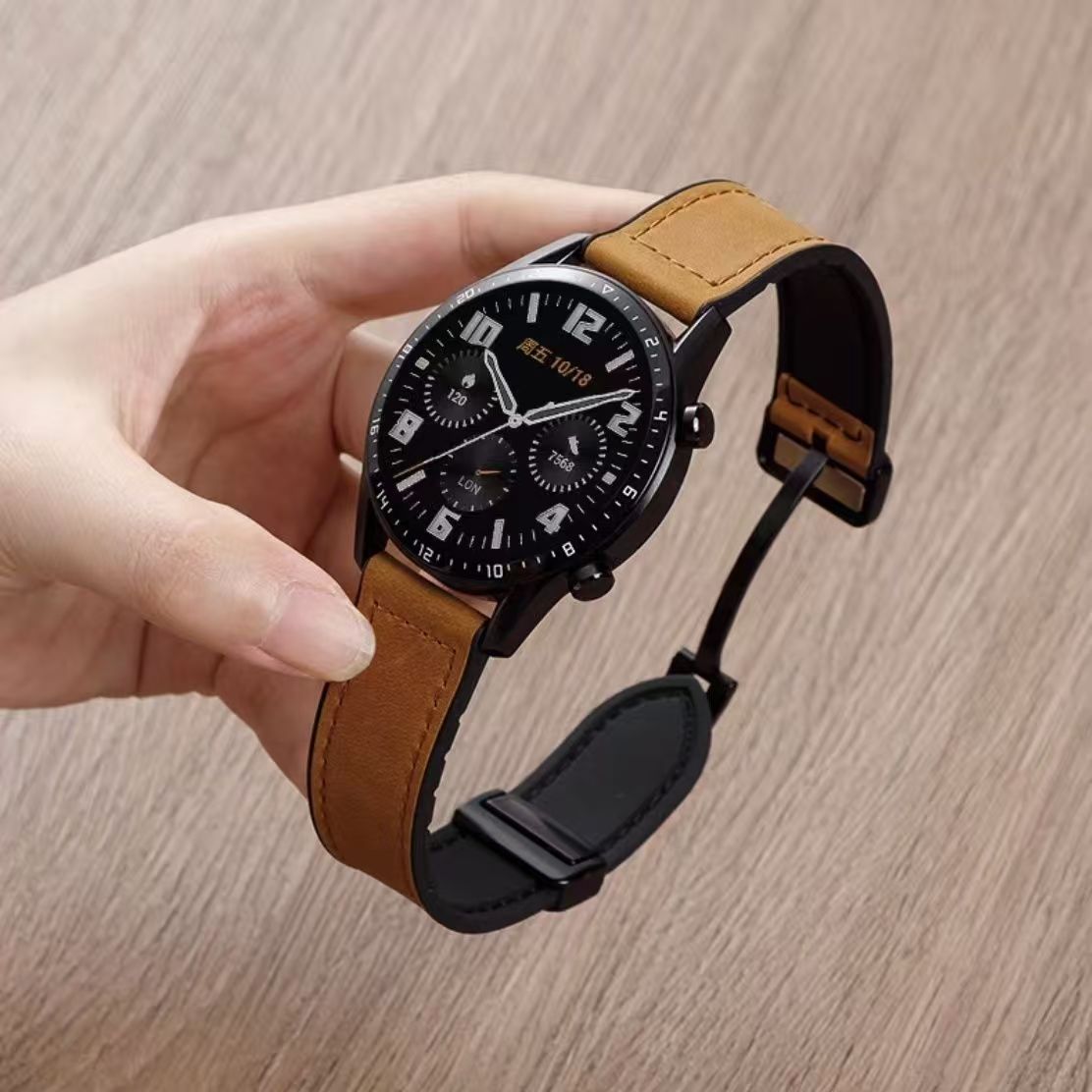 Flat Head Silicone Leather Strap Crazy Horse Pattern Magnetic Buckle Silicone Strap Suitable for Huawei Gt5Gt6 Smart Watch Strap