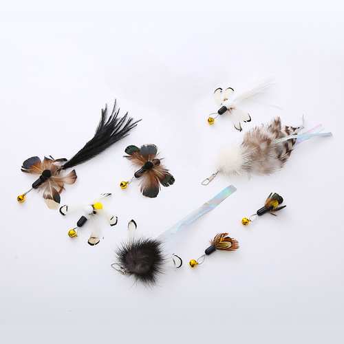 Cat Toy Feather Cat Stick Replacement Head Animal Insect Shape Pet Cat Toy Pet Supplies