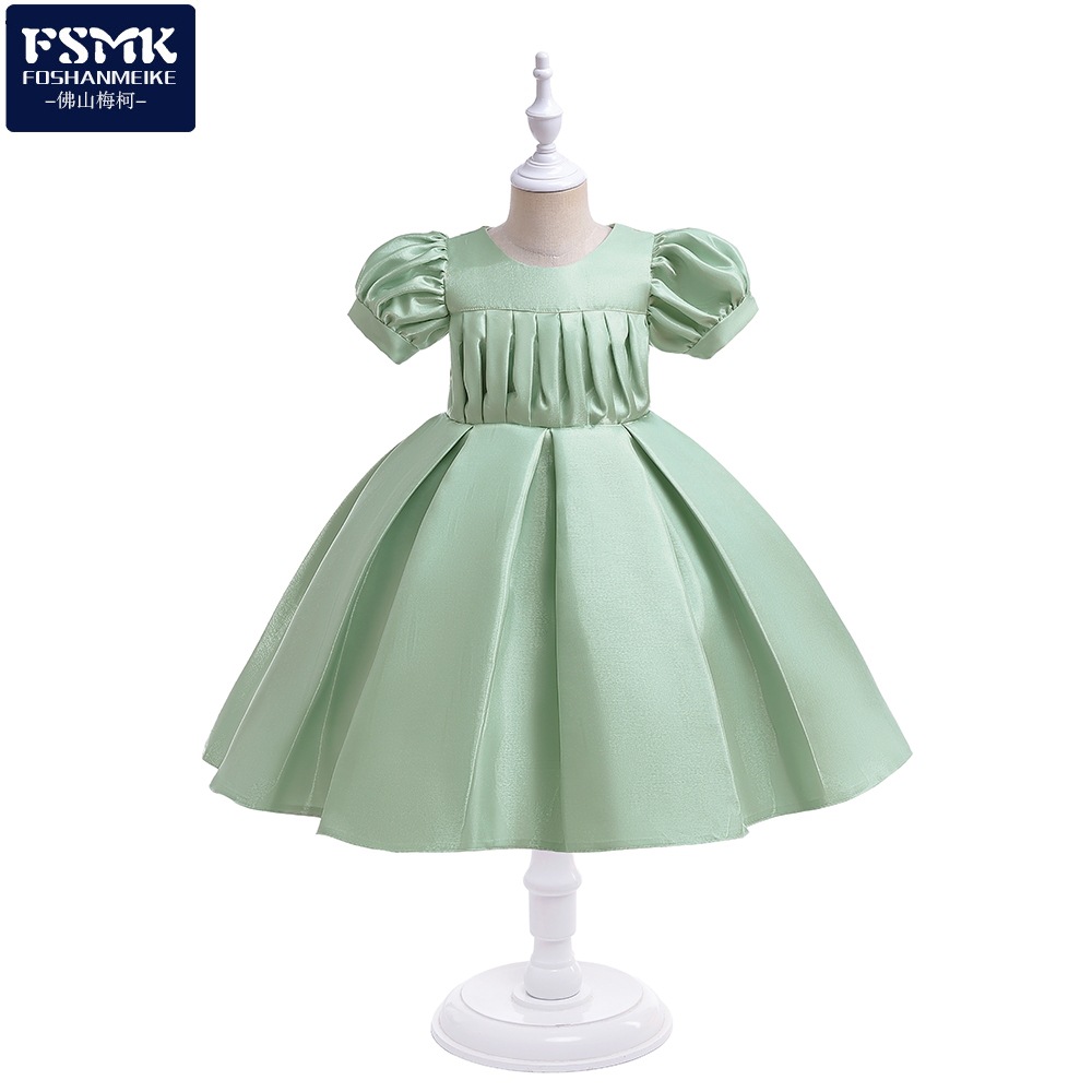 Vestido de los niños vestido de princesa color sólido fresco tela forjada niña de las flores vestido de novia niña piano ropa de rendimiento