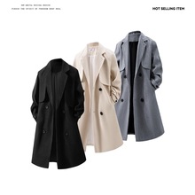 双排扣毛呢中长款呢子大衣男呢料风衣宽松大码男士外套2025冬季新