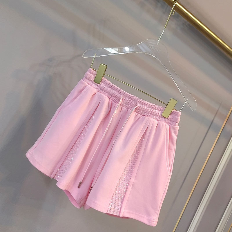 European and American trend heavy industry hot drilling gold silk royal clothes high quality hot drilling counter summer ladies shorts Western style casual pants