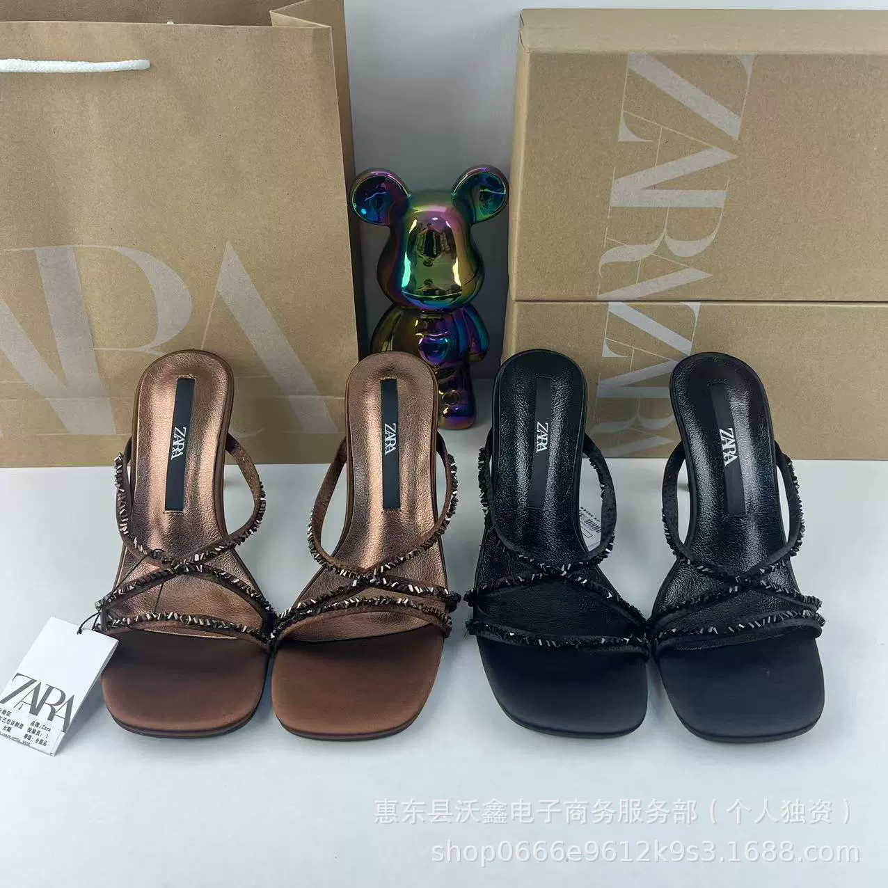 ZAR Летние новые женские туфли коричневые черные блестящие бусы со стразами на высоких каблуках сандалии женские модные туфли на каблуках