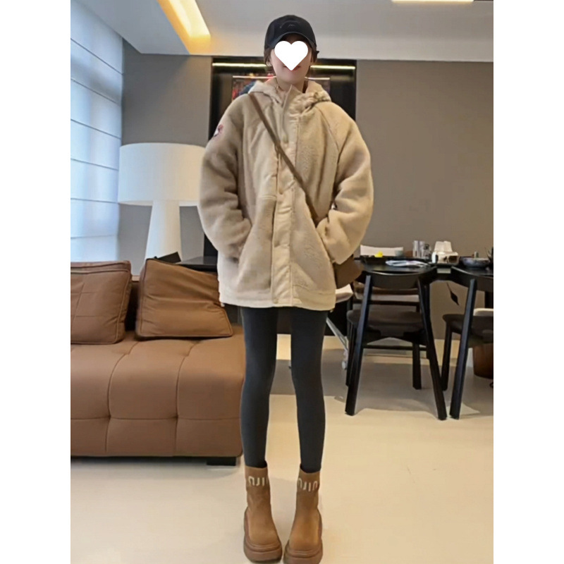 유럽 누빔안감 양모 후드 코트 여성의 2024 가을 겨울 패션 올 매치 루즈 코튼 따뜻한 코튼 패딩 재킷