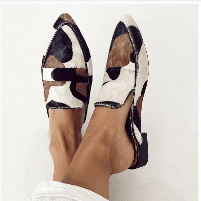 2024秋季新款尖头低跟仿马毛时尚复古批发大码女士脱鞋独立站