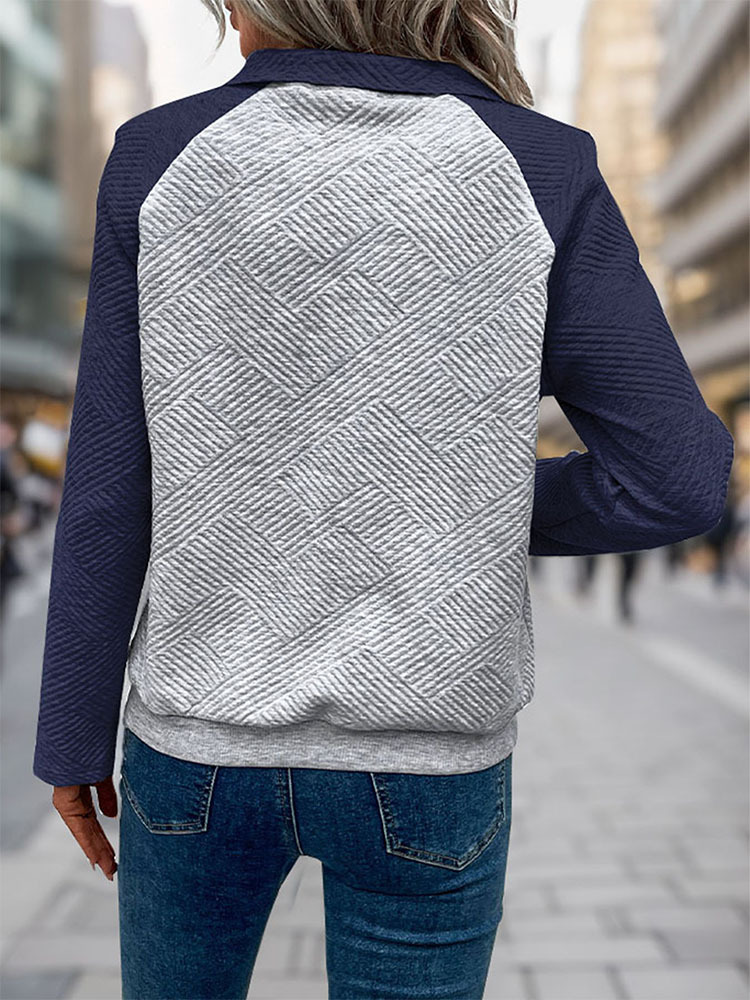 Women's Sweatshirt Contrast Colour V Neck Casual Autumn Pullover_voghion.com