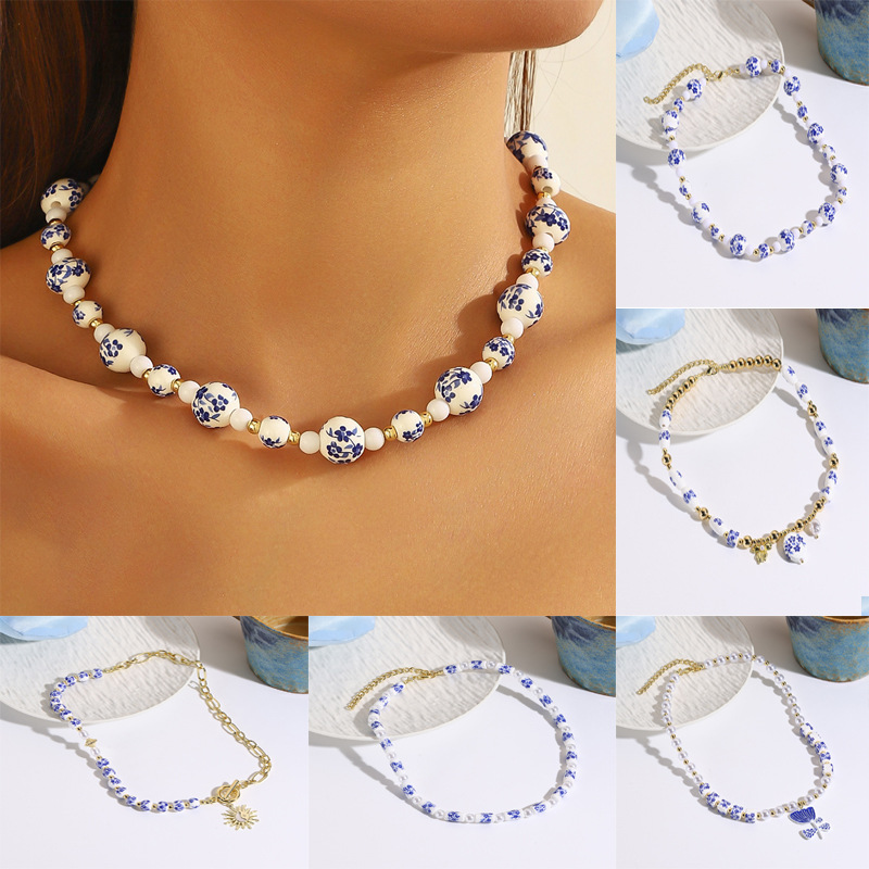 ethnic blue and white necklace