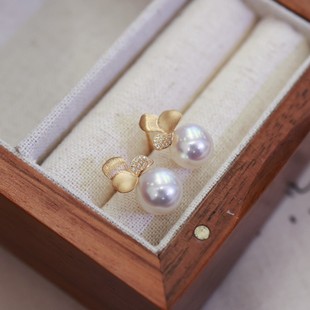 18K Gold Accessories Clover Earrings, Very Good Quality, Zircon Inlay with 9-10 Beads, Accessories Without Beads