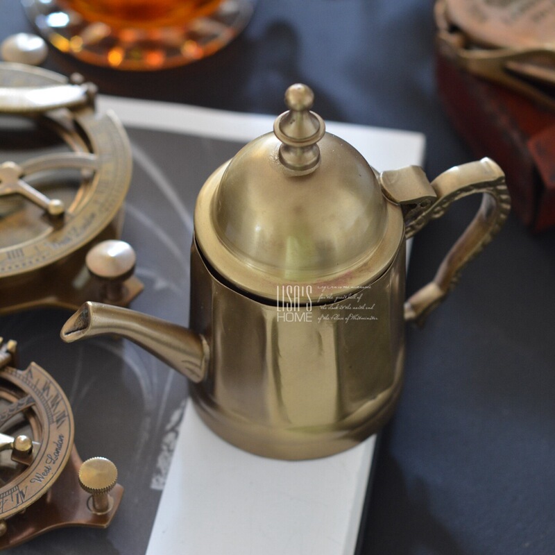 Indian Exotic Style Light Luxury Yellow Small Coffee Pot, British, American, and French Style Living Room Dining Table Decoration, Coffee Shop Ornament