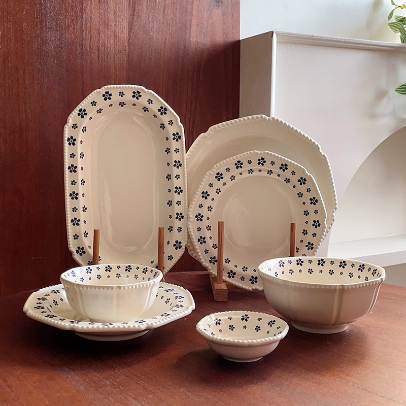 Vintage Bead Blue Cherry Blossom Tableware Blue Flower Plate Western Food Plate Steak Plate Household Rice Bowl Dish Soup Plate Noodle Bowl Vintage Bead Blue Cherry Blossom Tableware Blue Flower Plate Western Food Plate Steak Plate Household Rice Bowl Dish Soup Plate Noodle Bowl