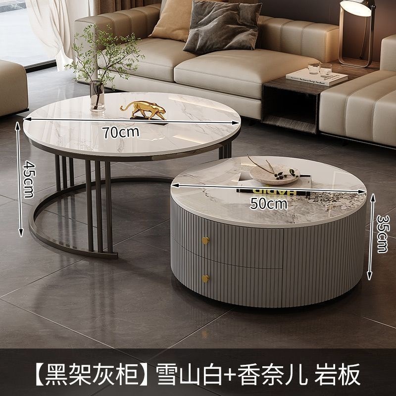 茶几轻奢简约现代客厅家用小户型北欧边几大理石岩板圆形小茶几桌|undefined