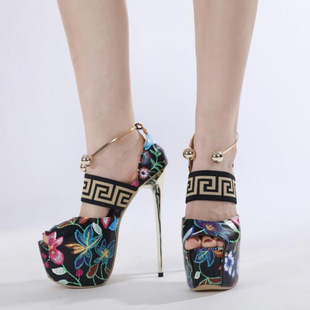 2025 European and American New Style 16cm High-Heeled Printed Large Metal Buckle Waterproof Platform cm High Heels