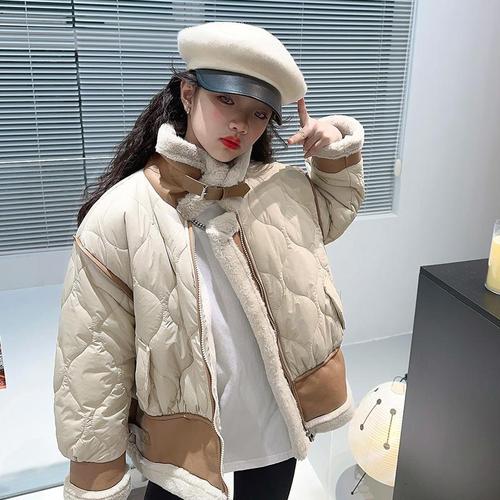 Children's Patchwork Cotton Jacket  Autumn/Winter New Fashionable Medium/Large Size Fur-Lined Cashmere Cotton-Padded Coat