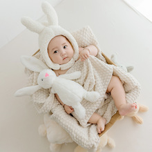 新款兔耳朵摄影套装宝宝百天拍照沙发道具新生婴儿满月照拍摄服装