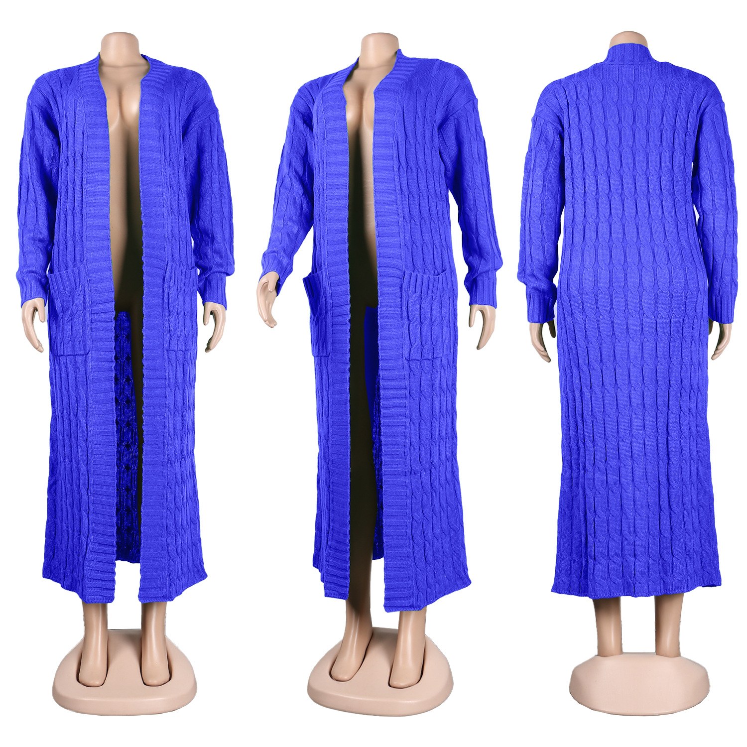 Damen Strickjacke Lang Aus Grobstrick In Unifarben Wintermantel_voghion.com