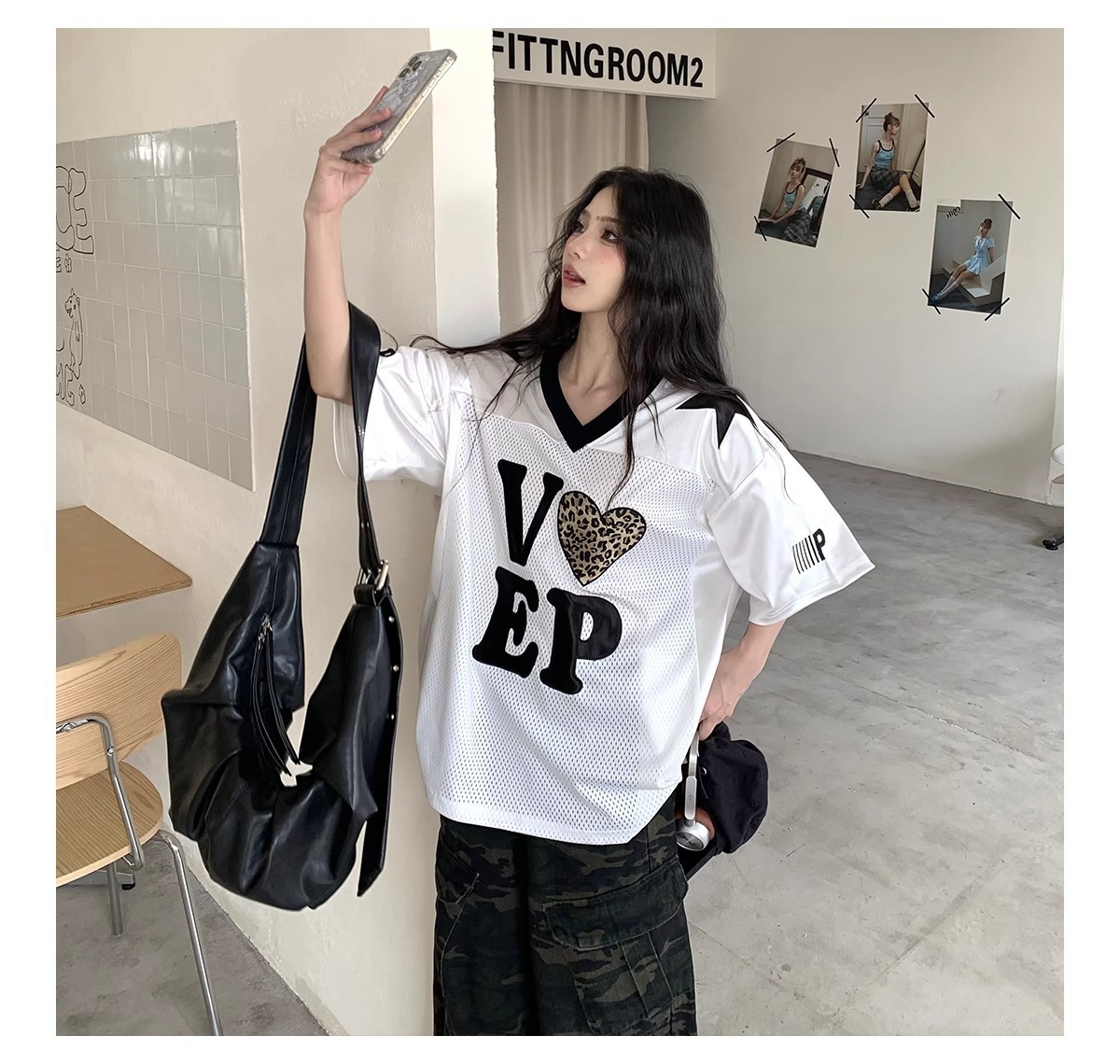 High Street American Leopard Print Summer Heart-shaped Short-sleeve New T-shirt For Men And Women, INS Korean Style_viptrois.com