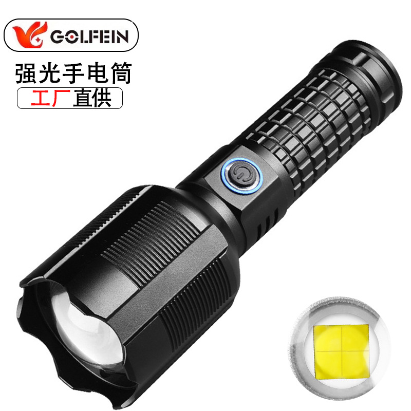 Linterna de luz transfronteriza Quad-Core zoom telescópico pantalla de potencia USB carga exterior de largo alcance linterna impermeable