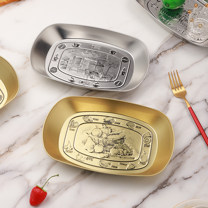 Light Luxury Golden Fruit Plate Thickened Tinplate Plate Cake Snack Tray Lobster Plate Snack Plate Fruit Plate Wholesale