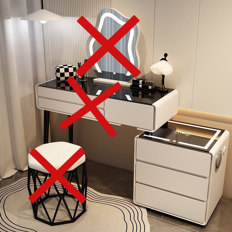 유백색 3단 서랍 스마트 모델 - 올 원목 스마트 수납장(스툴 없음 + 거울 없음 + 테이블 없음)