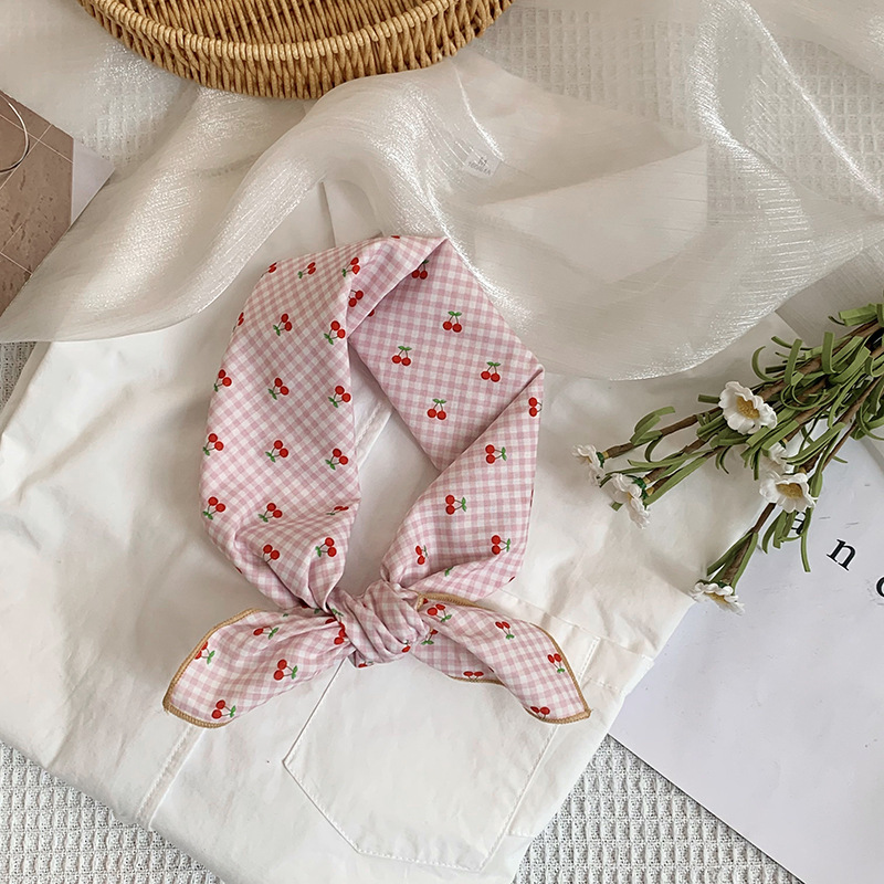 Bufanda de seda, bufanda cuadrada pequeña, nueva bufanda de seda literaria fresca, bufanda, bolso floral dulce, pañuelo en la cabeza, cinta para el cabello, serpentinas para el cabello