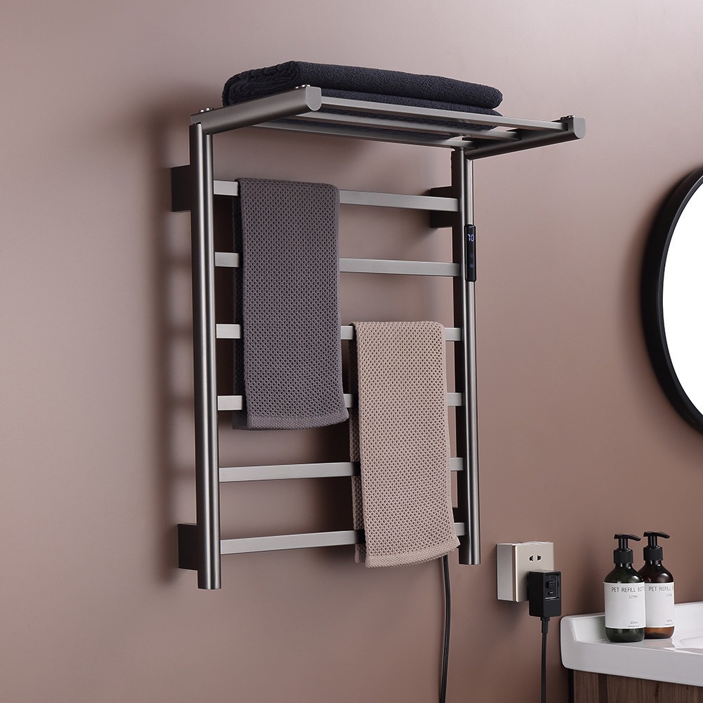 Plegable multifuncional toallero simple abierto-montado pantalla táctil de calefacción eléctrica acero inoxidable 304 Barra de Toalla baño