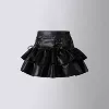 25085 leather skirt wavy skirt