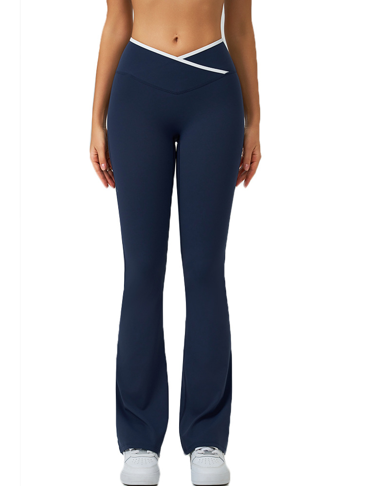 Europa y América desnudos transfronterizos pantalones apretados de cintura alta y piernas anchas pantalones de boquilla pantalones deportivos de mujer 8843