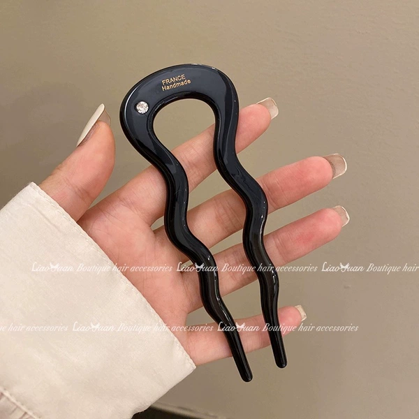[Glossy black] Wavy U-shaped hairpin