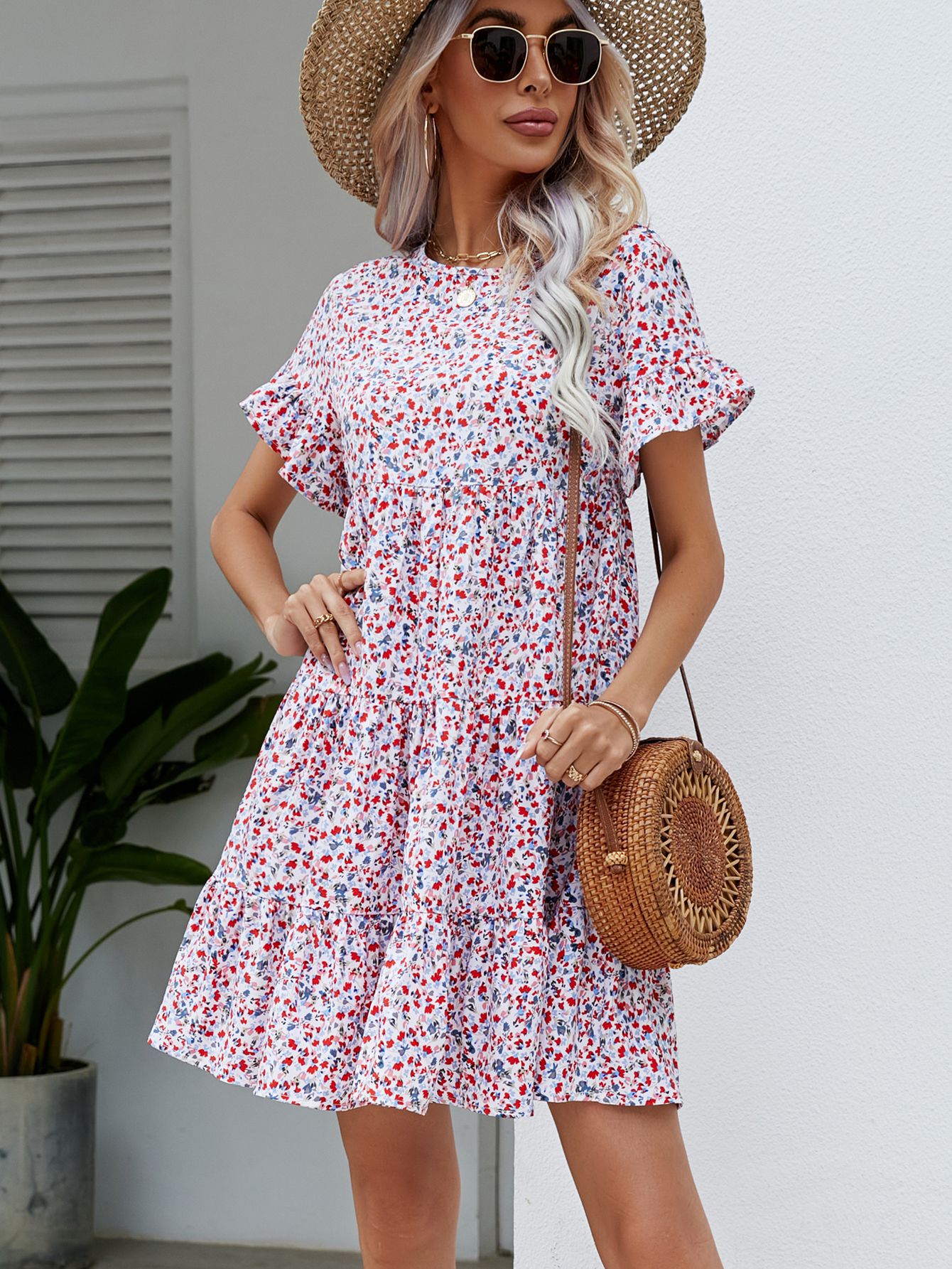 Women Clothing Summer Leopard Print Floral Crew Neck Casual Loose Dress 8 Women Clothing Summer Leopard Print Floral Crew Neck Casual Loose Dress