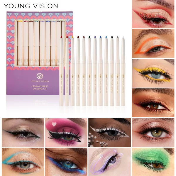 YOUNG VISION Eyeliner Gel Pen, Smudge-Resistant Eyeliner Pen, Colorful Eyeliner Gel Pen 12-Piece Set
