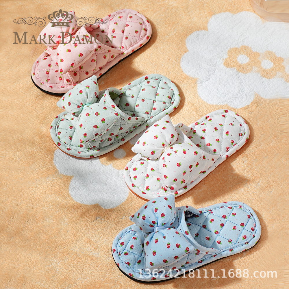 Children's Fabric Slippers for All Seasons Home Indoor Non-Slip Small Strawberry Wooden Floor Silent Home Cloth Bottom Soft Bottom Non-Slip